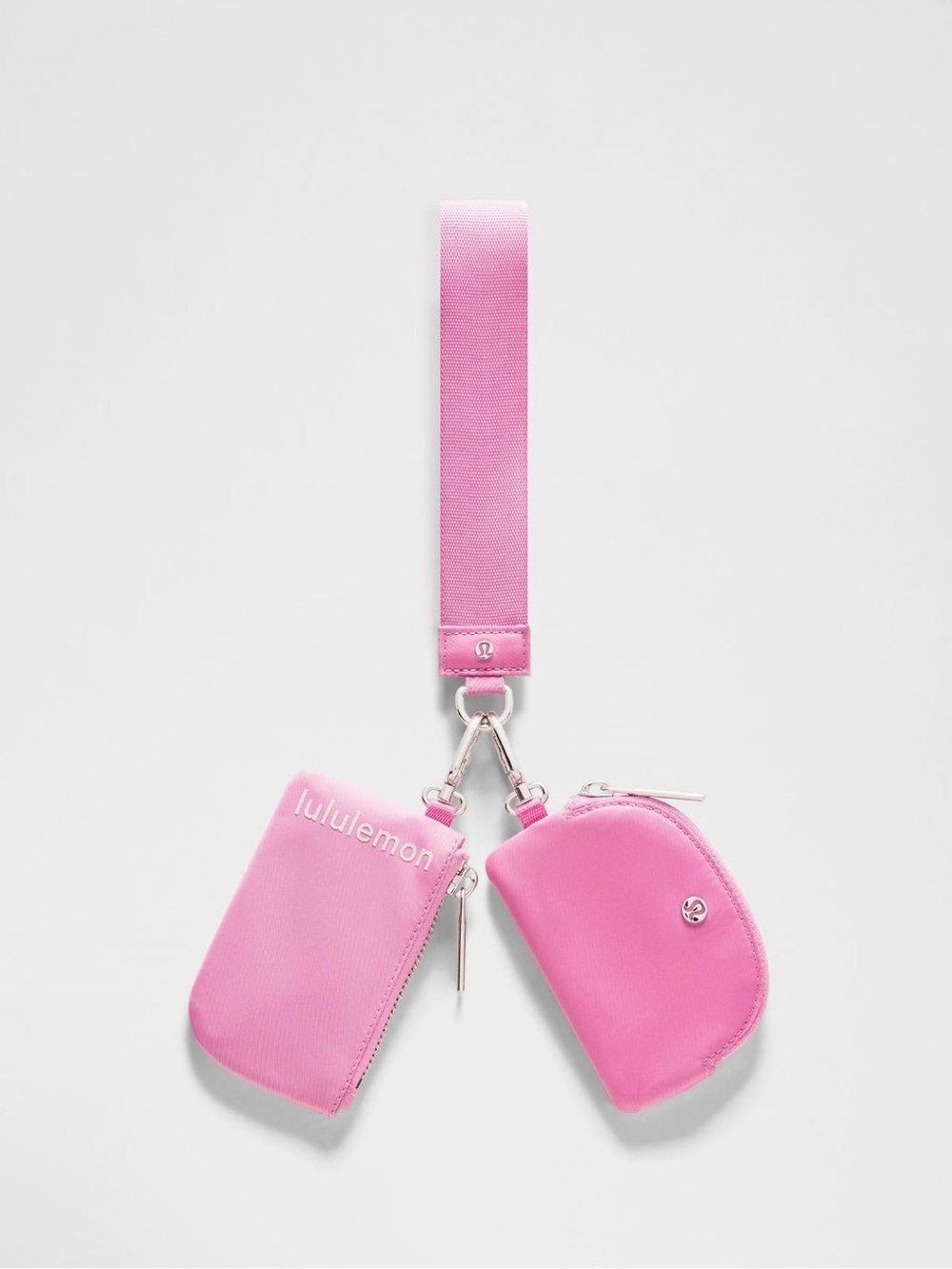 NWT: $48 LULULEMON Dual Pouch Wristlet, Sweet Sorbet (Pink) w/ Silver Hardware